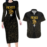 Mexico Football Custom Couples Matching Long Sleeve Bodycon Dress and Hawaiian Shirt Viva Mexicana Aztec Inspired