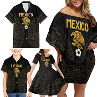Mexico Football Custom Family Matching Off Shoulder Short Dress and Hawaiian Shirt Viva Mexicana Aztec Inspired