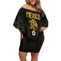 Mexico Football Custom Family Matching Off Shoulder Short Dress and Hawaiian Shirt Viva Mexicana Aztec Inspired