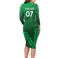 Pakistan Cricket World Cup 2024 Long Sleeve Bodycon Dress Star Jersey Inspired - Wonder Print Shop