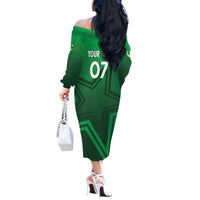 Pakistan Cricket World Cup 2024 Off The Shoulder Long Sleeve Dress Star Jersey Inspired - Wonder Print Shop