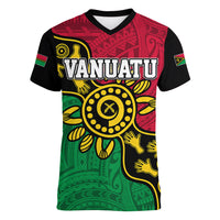 Personalised Vanuatu Women V Neck T Shirt Mix Aboriginal Dot Art - Wonder Print Shop
