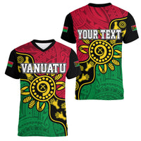 Personalised Vanuatu Women V Neck T Shirt Mix Aboriginal Dot Art - Wonder Print Shop