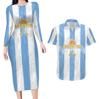Argentina Football Custom Couples Matching Long Sleeve Bodycon Dress and Hawaiian Shirt 2024 Albiceleste Grunge LT7 - Wonder Print Shop