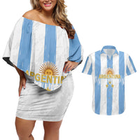 Argentina Football Custom Couples Matching Off Shoulder Short Dress and Hawaiian Shirt 2024 Albiceleste Grunge LT7 - Wonder Print Shop