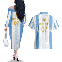 Argentina Football Custom Couples Matching Off The Shoulder Long Sleeve Dress and Hawaiian Shirt 2024 Albiceleste Grunge LT7 - Wonder Print Shop