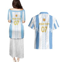 Argentina Football Custom Couples Matching Puletasi and Hawaiian Shirt 2024 Albiceleste Grunge LT7 - Wonder Print Shop