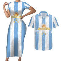 Argentina Football Custom Couples Matching Short Sleeve Bodycon Dress and Hawaiian Shirt 2024 Albiceleste Grunge LT7 - Wonder Print Shop