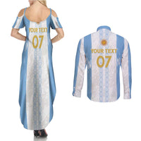 Argentina Football Custom Couples Matching Summer Maxi Dress and Long Sleeve Button Shirt 2024 Albiceleste Grunge LT7 - Wonder Print Shop