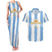 Argentina Football Custom Couples Matching Tank Maxi Dress and Hawaiian Shirt 2024 Albiceleste Grunge LT7 - Wonder Print Shop