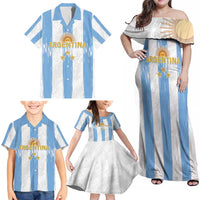 Argentina Football Custom Family Matching Off Shoulder Maxi Dress and Hawaiian Shirt 2024 Albiceleste Grunge LT7 - Wonder Print Shop