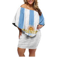 Argentina Football Custom Family Matching Off Shoulder Short Dress and Hawaiian Shirt 2024 Albiceleste Grunge LT7 - Wonder Print Shop