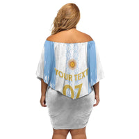 Argentina Football Custom Family Matching Off Shoulder Short Dress and Hawaiian Shirt 2024 Albiceleste Grunge LT7 - Wonder Print Shop