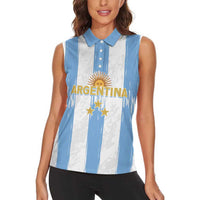Argentina Football Custom Women Sleeveless Polo Shirt 2024 Albiceleste Grunge - Wonder Print Shop