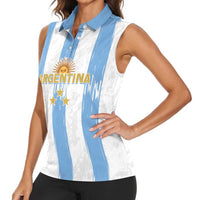 Argentina Football Custom Women Sleeveless Polo Shirt 2024 Albiceleste Grunge - Wonder Print Shop
