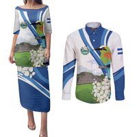 El Salvador Tazumal Couples Matching Puletasi and Long Sleeve Button Shirt Flor de Izote with Torogoz Bird - Wonder Print Shop