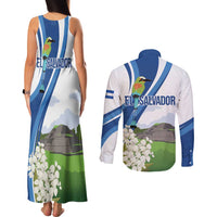 El Salvador Tazumal Couples Matching Tank Maxi Dress and Long Sleeve Button Shirt Flor de Izote with Torogoz Bird - Wonder Print Shop