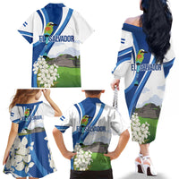 El Salvador Tazumal Family Matching Off The Shoulder Long Sleeve Dress and Hawaiian Shirt Flor de Izote with Torogoz Bird - Wonder Print Shop