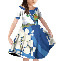 El Salvador Tazumal Family Matching Off Shoulder Short Dress and Hawaiian Shirt Flor de Izote with Torogoz Bird - Wonder Print Shop