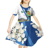 El Salvador Tazumal Kid Short Sleeve Dress Flor de Izote with Torogoz Bird - Wonder Print Shop