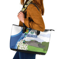 El Salvador Tazumal Leather Tote Bag Flor de Izote with Torogoz Bird - Wonder Print Shop