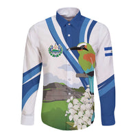 El Salvador Tazumal Long Sleeve Button Shirt Flor de Izote with Torogoz Bird - Wonder Print Shop