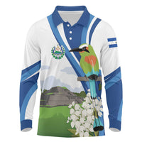 El Salvador Tazumal Long Sleeve Polo Shirt Flor de Izote with Torogoz Bird - Wonder Print Shop