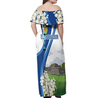 El Salvador Tazumal Off Shoulder Maxi Dress Flor de Izote with Torogoz Bird - Wonder Print Shop