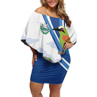 El Salvador Tazumal Off Shoulder Short Dress Flor de Izote with Torogoz Bird - Wonder Print Shop