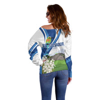El Salvador Tazumal Off Shoulder Sweater Flor de Izote with Torogoz Bird - Wonder Print Shop