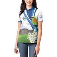 El Salvador Tazumal Women Polo Shirt Flor de Izote with Torogoz Bird - Wonder Print Shop