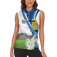 El Salvador Tazumal Women Sleeveless Polo Shirt Flor de Izote with Torogoz Bird - Wonder Print Shop