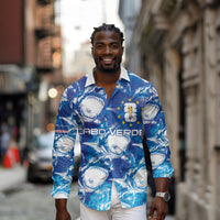 Cabo Verde WC2026 Prematch Guernsey Inspired Custom Long Sleeve Button Shirt Tubaroes Azuis Making History