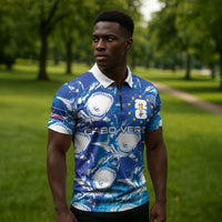 Cabo Verde WC2026 Prematch Guernsey Inspired Custom Zipper Polo Shirt Tubaroes Azuis Making History