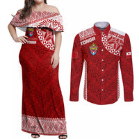Personalised Tonga Rugby Couples Matching Off Shoulder Maxi Dress and Long Sleeve Button Shirts Mate Ma'a Tonga Champions LT7 - Wonder Print Shop