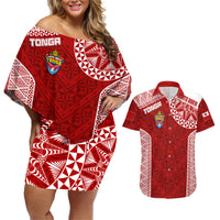 Personalised Tonga Rugby Couples Matching Off Shoulder Short Dress and Hawaiian Shirt Mate Ma'a Tonga Champions LT7 - Wonder Print Shop