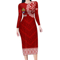 Personalised Tonga Rugby Long Sleeve Bodycon Dress Mate Ma'a Tonga Champions - Wonder Print Shop