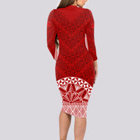 Personalised Tonga Rugby Long Sleeve Bodycon Dress Mate Ma'a Tonga Champions - Wonder Print Shop