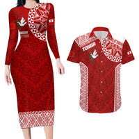Personalised Tonga Rugby Couples Matching Long Sleeve Bodycon Dress and Hawaiian Shirt Ikale Tahi Champions World Cup 2023 LT7 - Wonder Print Shop