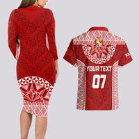 Personalised Tonga Rugby Couples Matching Long Sleeve Bodycon Dress and Hawaiian Shirt Ikale Tahi Champions World Cup 2023 LT7 - Wonder Print Shop