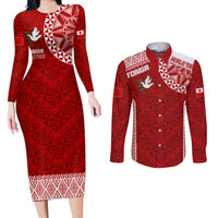 Personalised Tonga Rugby Couples Matching Long Sleeve Bodycon Dress and Long Sleeve Button Shirts Ikale Tahi Champions World Cup 2023 LT7 - Wonder Print Shop