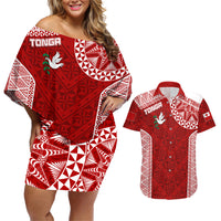 Personalised Tonga Rugby Couples Matching Off Shoulder Short Dress and Hawaiian Shirt Ikale Tahi Champions World Cup 2023 LT7 - Wonder Print Shop