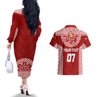 Personalised Tonga Rugby Couples Matching Off The Shoulder Long Sleeve Dress and Hawaiian Shirt Ikale Tahi Champions World Cup 2023 LT7 - Wonder Print Shop