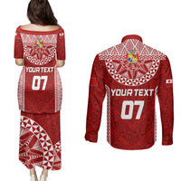 Personalised Tonga Rugby Couples Matching Puletasi Dress and Long Sleeve Button Shirts Ikale Tahi Champions World Cup 2023 LT7 - Wonder Print Shop