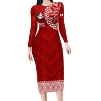 Personalised Tonga Rugby Long Sleeve Bodycon Dress Ikale Tahi Champions World Cup 2023 - Wonder Print Shop