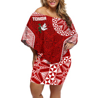 Personalised Tonga Rugby Off Shoulder Short Dress Ikale Tahi Champions World Cup 2023 - Wonder Print Shop
