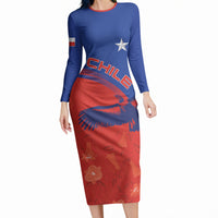 Chile Rugby Custom Los Condores Long Sleeve Bodycon Dress Copihue Motifs