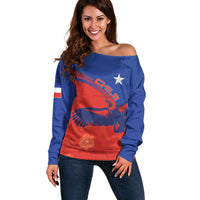 Chile Rugby Custom Los Condores Off Shoulder Sweater Copihue Motifs