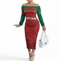Portugal Rugby Custom Os Lobos Off The Shoulder Long Sleeve Dress Bandeira das Quinas Inspired