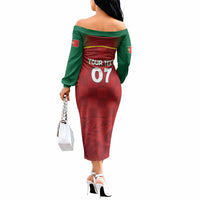 Portugal Rugby Custom Os Lobos Off The Shoulder Long Sleeve Dress Bandeira das Quinas Inspired